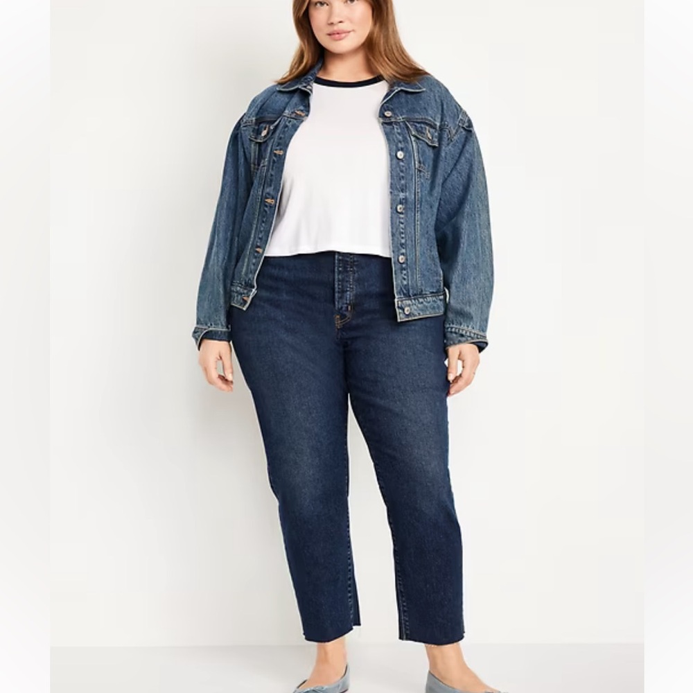 Old Navy Women's Navy OG Straight Leg Jeans, High Rise Curvy 14 Petite NWOT